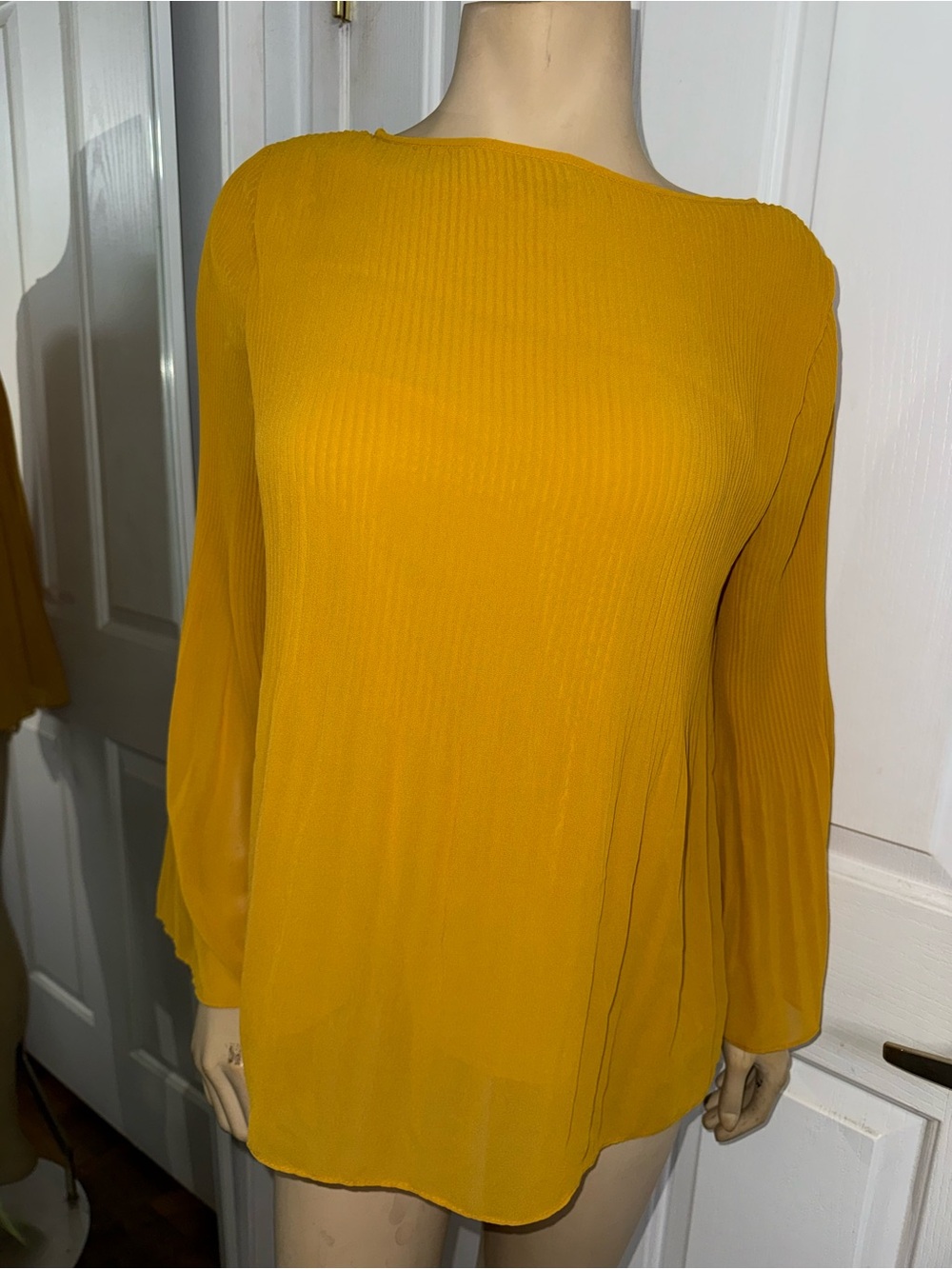 Max Edition Mustard Long-Sleeve Pleated Blouse
